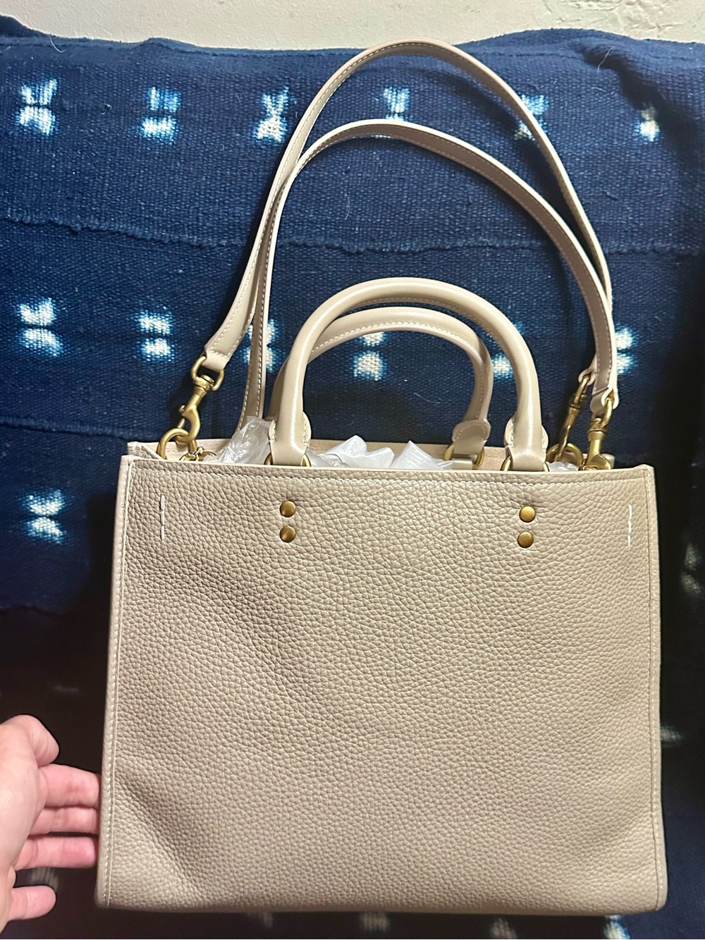 NWT QUINCE 30/31 Italian Leather Medium Convertible Satchel Taupe Ecru 3way bag - Picture 4 of 16